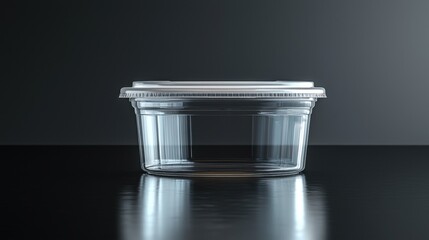 Clear plastic container with a lid placed on a wooden table in a well-lit environment