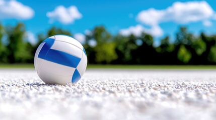 Volleyball on court, sunny day, park background, sports