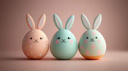 Adorable Easter Bunny Eggs with Cute Faces and Pastel Colors on a Minimal Background  