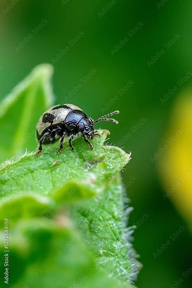 Poster Close Up Image of a Unique Beetle Crawling on a Leaf in a Natural Environment : Generative AI