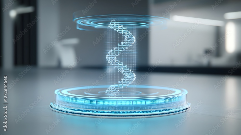 Poster futuristic holographic display showcasing the intricate structure of a dna helix as it undergoes det