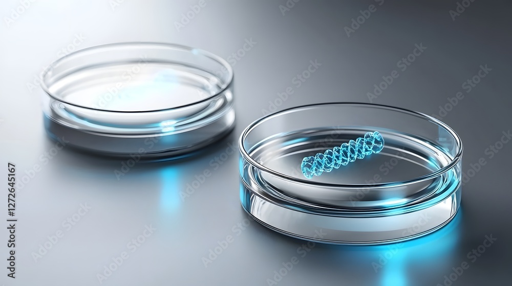 Poster photo of a petri dish containing genetically modified bacteria with inserted dna in a laboratory set
