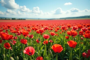 Fototapeta premium A large field of red and pink poppies stretching to the horizon, poppies, blooming flowers
