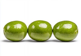 Three Glossy Green Olives on White Background