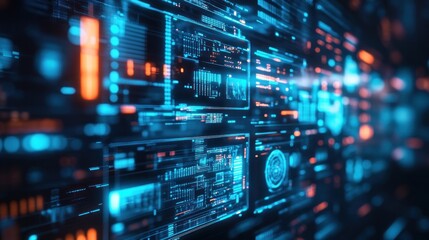 Abstract Digital Interface: Futuristic Data Streams and Glowing Interfaces