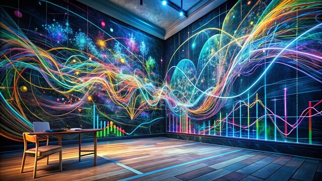 Surreal Blackboard Data Visualization: Abstract Charts & Graphs