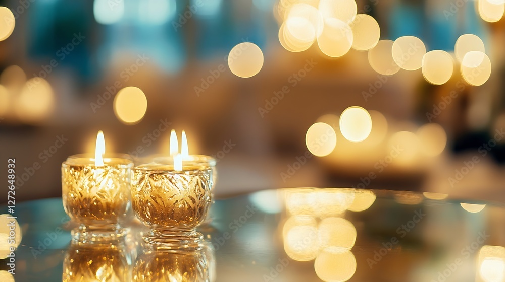 Poster elegant candlelight setting with glowing candles creating a warm ambiance in a cozy space : generati