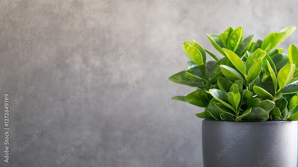 Poster Vibrant indoor plant in a modern pot set against a textured gray backdrop creating a calming atmosphere : Generative AI
