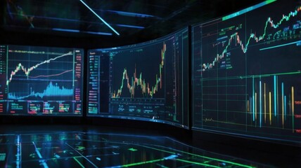 Displaying business performance analytics with bar charts and data graphs in modern office environment backgrounds
