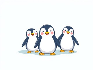 Naklejka premium Collection of cute and colorful cartoon penguins with different accessories and poses, happy, illustration, vector