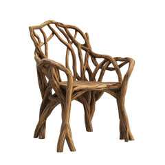 Comfortable chair with wooden branch roots isolate on transparent background