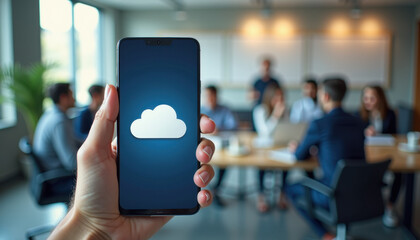 Cloud Storage App on Smartphone in Office Meeting