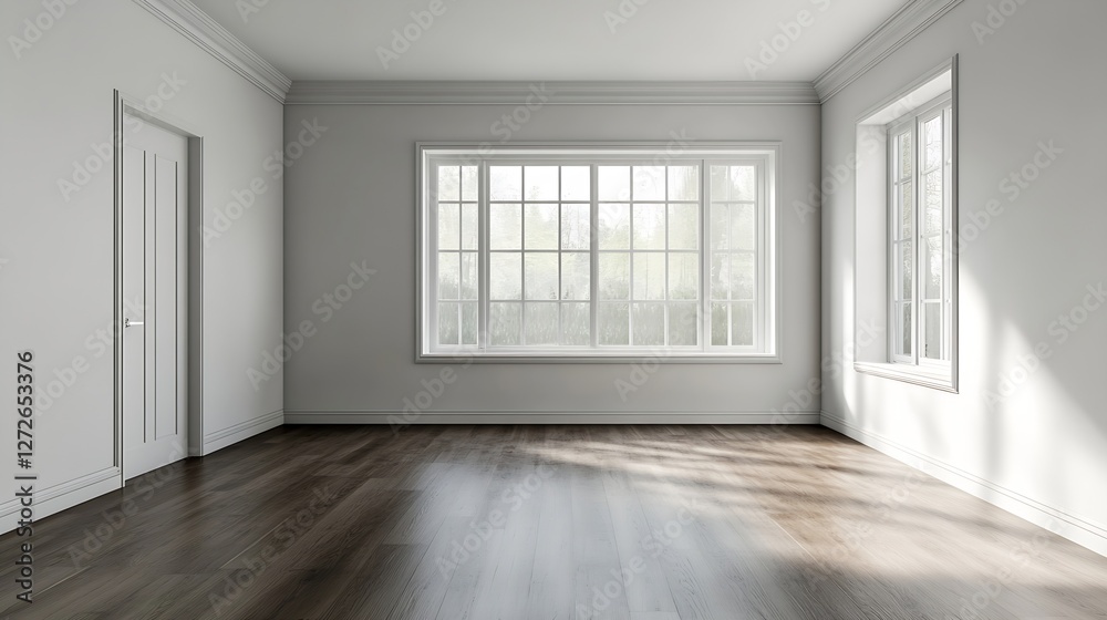 Poster Bright and Spacious Empty Room with Natural Light and Open Windows : Generative AI