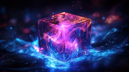 Obraz premium Neon Cube: A Symphony of Light and Energy