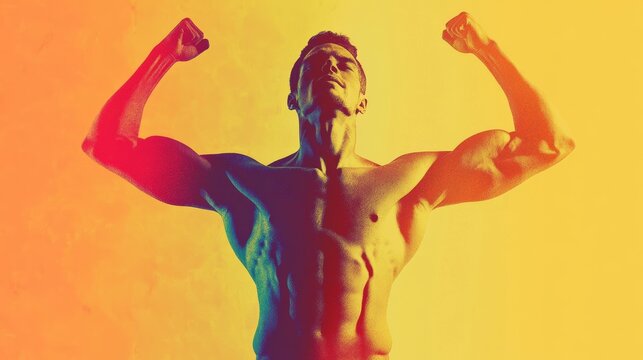 A Proud Athlete Celebrating Achievement with Strong Poses and Vibrant Colors