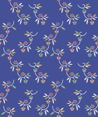 Japanese Pretty Flower Branch Vector Seamless Pattern

