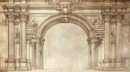Naklejka premium Graceful Vintage Border Framing an Exquisite Architectural Sketch