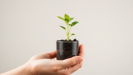 Young Plant Sprout in Hand, Growth Concept - Minimalism