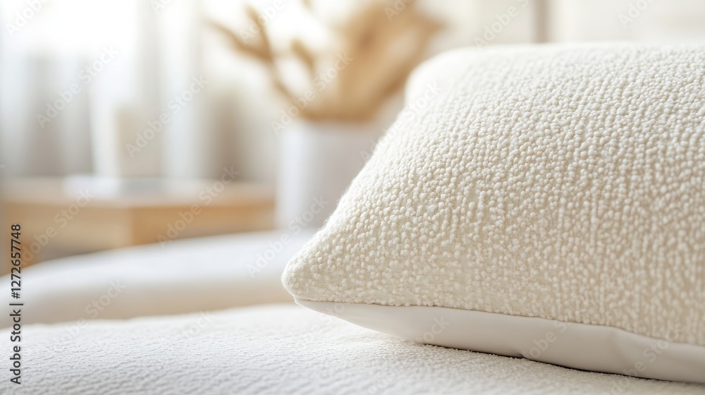 Poster cozy close up of soft textured pillow on stylish sofa : generative ai
