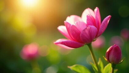 Obraz premium Delicate pink petals unfolding in warm sunlight, gardening, blossoms, flower