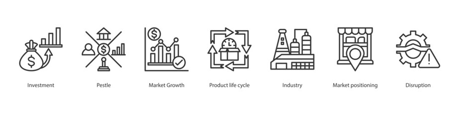 Value Chain Analysis Icon investment, pestle, market growth, product life cycle, industry, market positioning, disruption