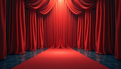 Fototapeta premium Red Carpet and Curtains with Spotlight