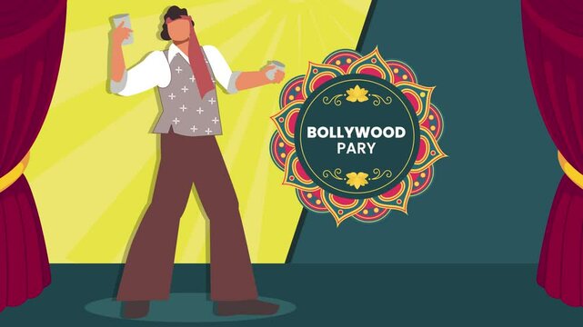 Capture the energy of Bollywood with our Bollywood Actor Dance Moves Flat Design Animation Scene! Featuring a lively animated character performing iconic dance moves, this flat-style vector animation 