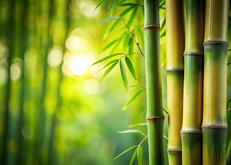 Three Bamboo Stalks, Copy Space, Right-Aligned, Natural Background