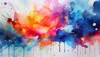 Fototapeta premium Chromatic Cascade: A vibrant cascade of watercolor paints bursts forth, showcasing a dynamic dance of colors and textures, offering an abstract expression of creativity and fluidity.