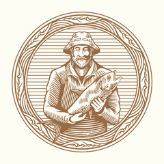 Fototapeta premium Vintage Fisherman Emblem Logo Illustration