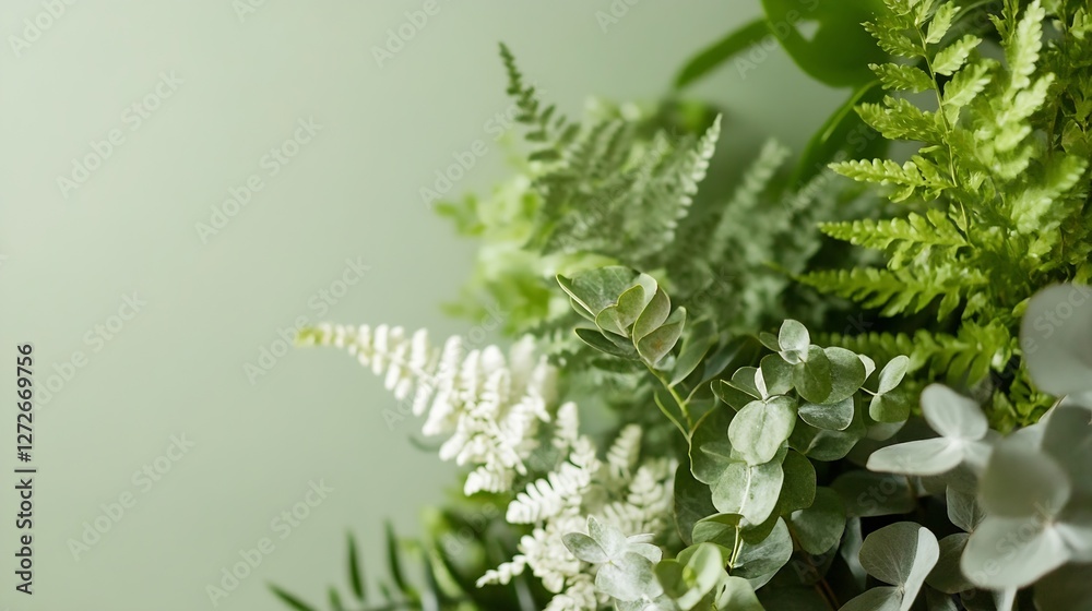 Poster lush greenery with ferns and eucalyptus creating a fresh natural ambiance : generative ai
