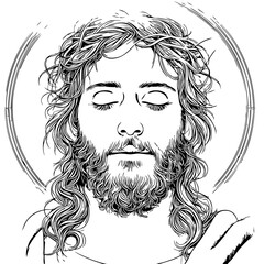 Sacred Jesus Christ Line Art – Religious Black and White Illustration