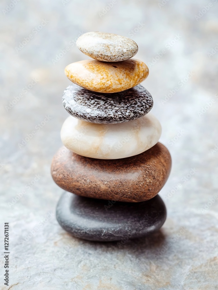 Poster Stack of smooth colorful stones symbolizing balance and tranquility in a serene environment : Generative AI