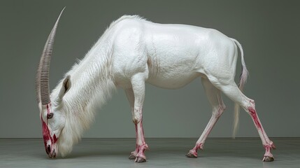 White antelope grazing, studio shot, neutral background, wildlife photography
