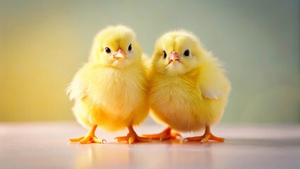 Two Fluffy Chicks Minimalist Photography - Pastel Yellow & White Baby Birds