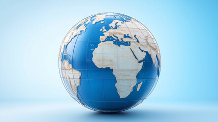 Fototapeta premium Global Perspective: A beautifully rendered, photorealistic globe showcasing the continents and oceans against a gradient background, a symbol of our interconnected world and global awareness.