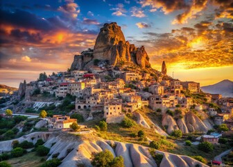 Uchisar Castle, Cappadocia, Turkey: Isolated Rock Formation PNG Image - High Resolution Stock Photo
