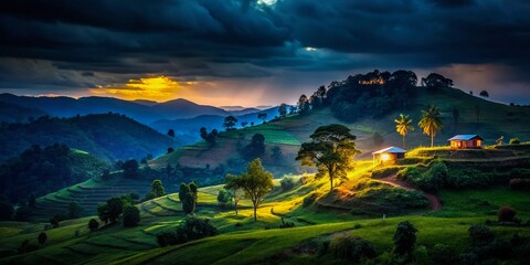 Fototapeta premium Uganda's Night: Dark Glow Minimalist Landscape Photography