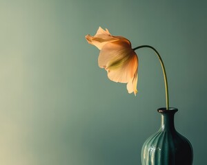 Dementia risk represented by a single wilted flower in a vase. Featuring soft light and warm hues