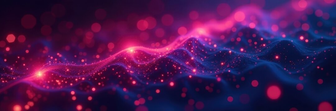 Glowing geometric shapes, binary code streams, information, code
