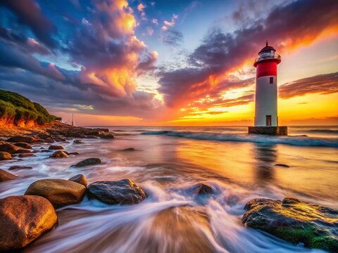 Umhlanga Lighthouse Long Exposure, Shallow Water, Coastal Scene, South Africa