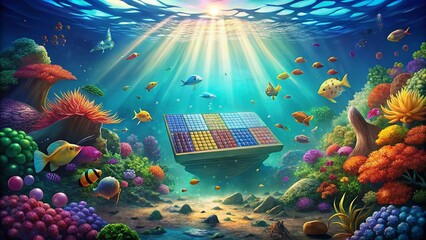 Underwater Times Tables Chart: Educational Stock Photo of Math Learning