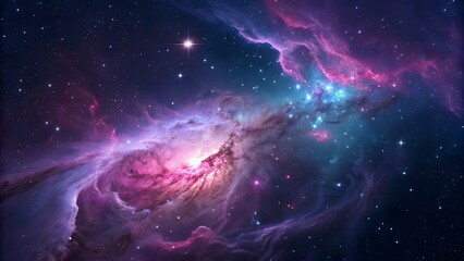 Obraz premium Colorful Neon Nebula with Luminous Gas Clouds Creating a Futuristic and Mystical Cosmic Scene