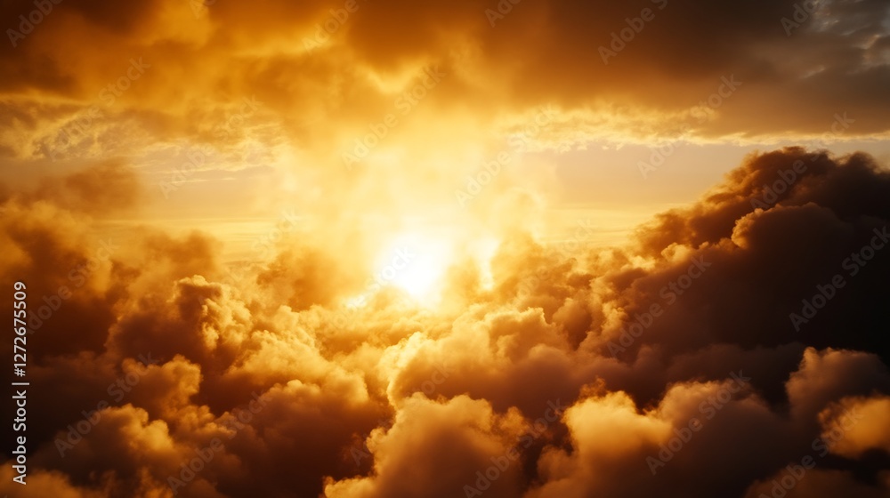 Aufkleber stunning sunset view from above the clouds with warm golden hues melting into the sky : generative a