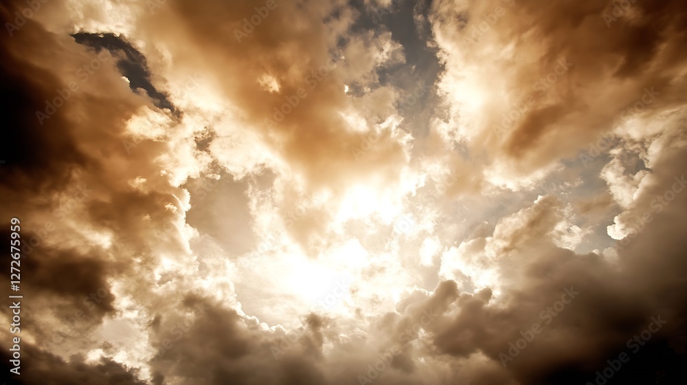 Poster dramatic sky with dark clouds and bright light breaking through : generative ai