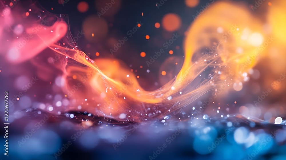 Poster dynamic abstract art piece depicting colorful smoke and water effects creating a vibrant visual : ge