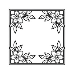 Elegant Square Floral Frame Border Design, Black and White Outline