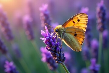 Naklejka premium Hawk moth feeding on lavender from different angle, eat, insects, entomology