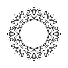 Elegant Circular Floral Frame, Ornate Design, Decorative Border, Vintage Style, Black and White