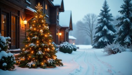 Holzgestaltete Weihnachtsbaumst?tze mit Pflanzen, weihnachtliche Dekoration, Winterliche Atmosph?re
